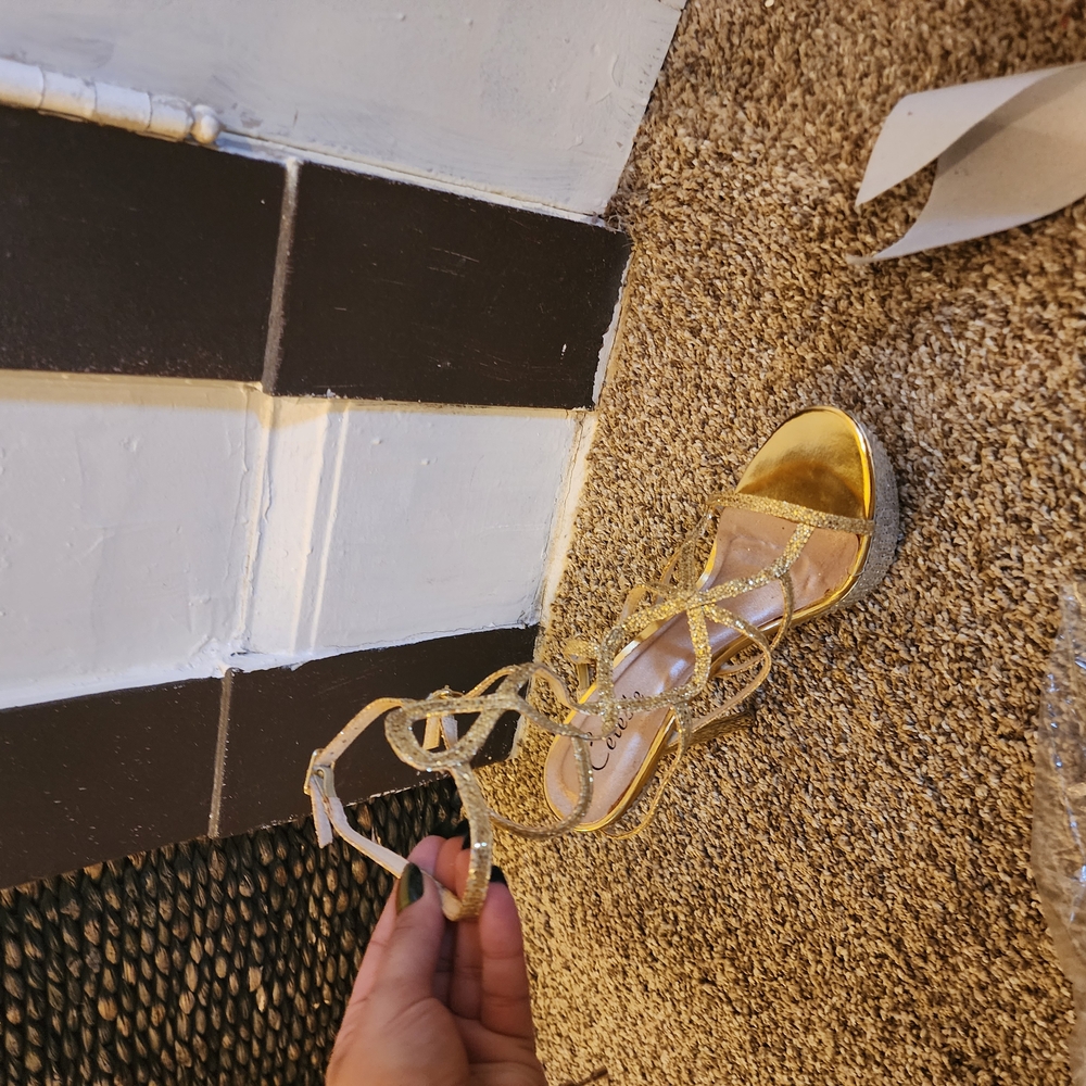 Celeste Gold Heels Strappy Design